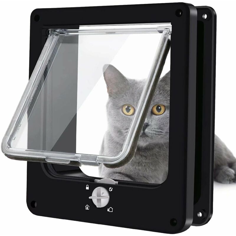 

Puertas para Gatos, Puerta magnética para Mascotas con Bloqueo Giratorio de 4 vías para Gatos, Gatitos y Gatitos, versión Mejorada（M negro，19*5.5*22）