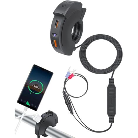 Puerto USB para motocicleta, cargador USB para motocicleta - Cargador potente para teléfono móvil en motocicleta, accesorios para motocicleta, puerto de carga USB rápido para vehículos todo terreno, c