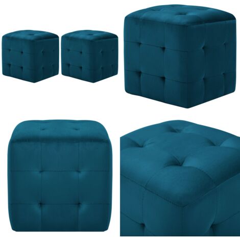 Puf 2 unidades terciopelo azul 30x30x30 cm - Reposapiés - Terciopelo