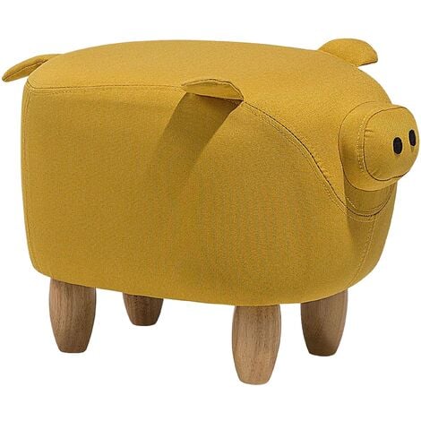 Puf animal taburete para niños cerdo patas de madera de tela amarillo reposapiés Piggy - Amarillo