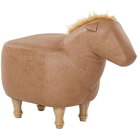 Puf animal tapizado en piel sintética beige asiento para niños con patas de madera Horse - Beige