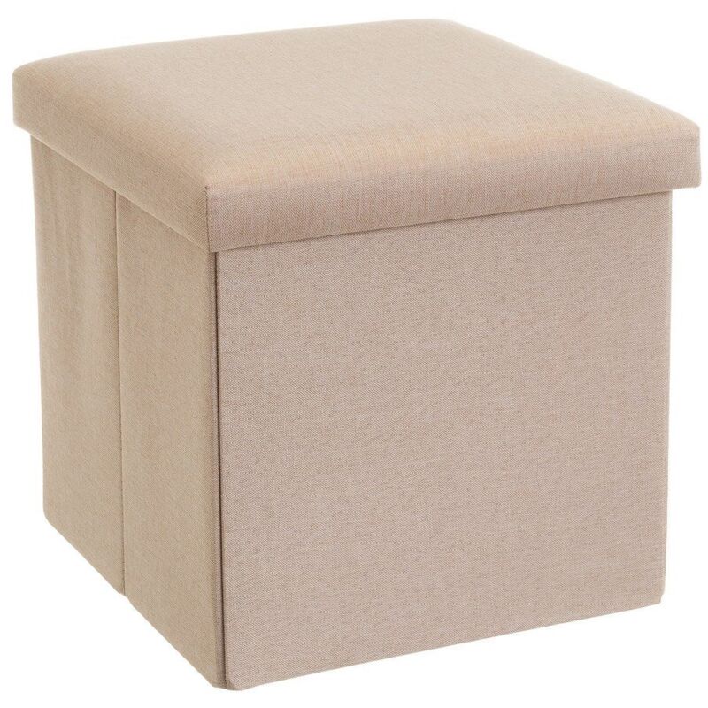 

Puf arcón plegable beige de lino y poliéster de 38x38x38 cm