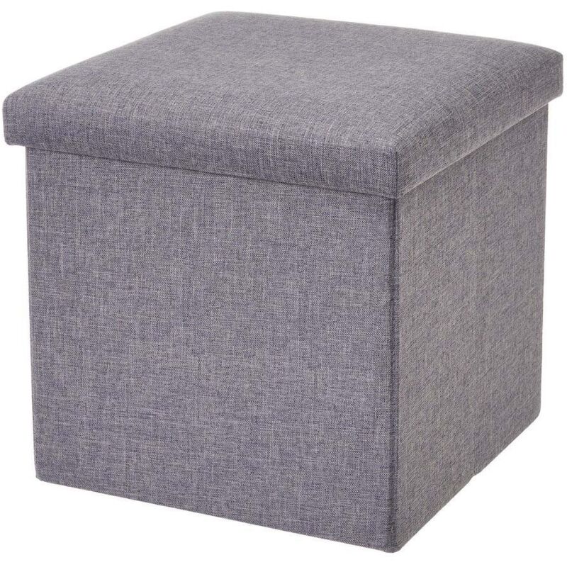 

Puf arcón plegable gris de lino y poliéster de 38x38x38 cm