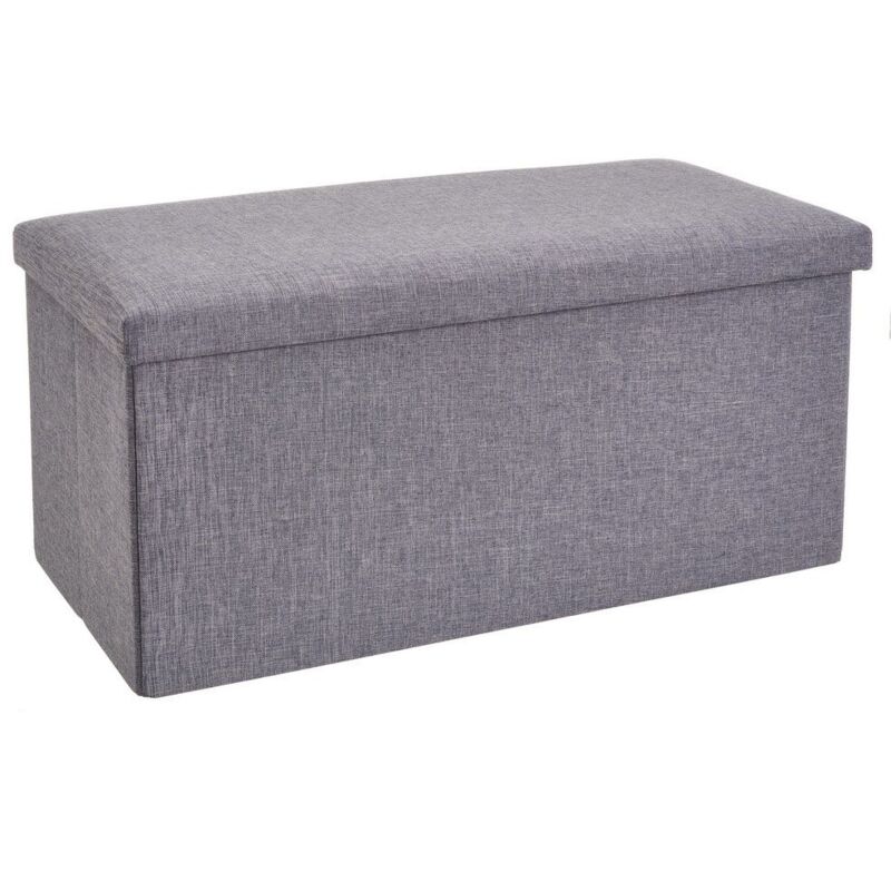 

Puf arcón plegable gris de lino y poliéster de 76x38x38 cm