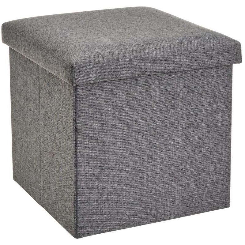 

Puf arcón plegable gris oscuro de lino y poliéster de 38x38x38 cm