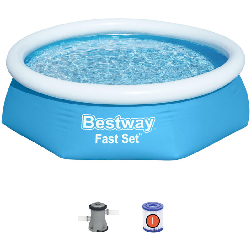 Piscina Hinchable Autoportante Infantil Bestway Fast Set 244X61 Cm Con Depuradora De Cartucho De 1.249 L/H Color Azul Edad Mayores De 3 Años