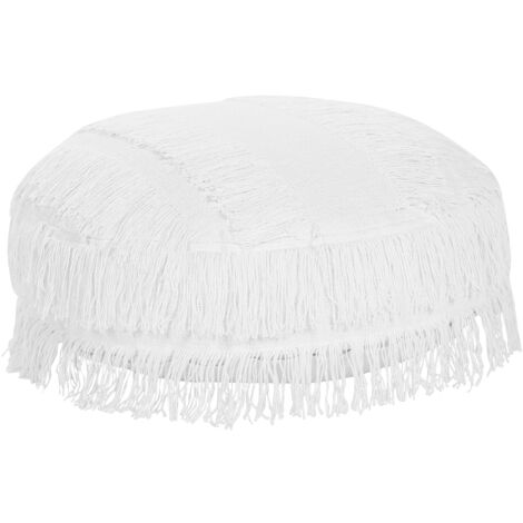 Puf boho de algodón redondo mullido 50 cm diámetro blanco Oulad