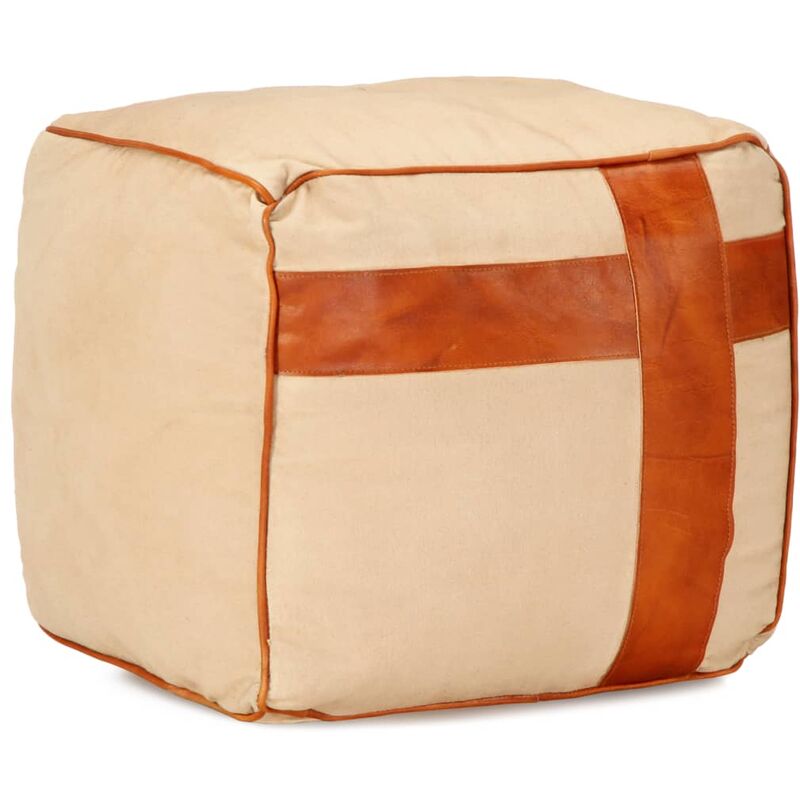 

vidaXL Puf color arena 40x40x40 cm lona de algodón y cuero - Beige