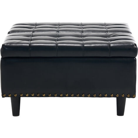 Puf con espacio de almacenamiento cuadrado con tapa abatible y asiento acolchado, ideal para el salón, el dormitorio o la oficina, PU negro
