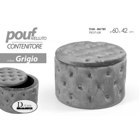 Puf contenedor caja terciopelo gris mueble 60 cm