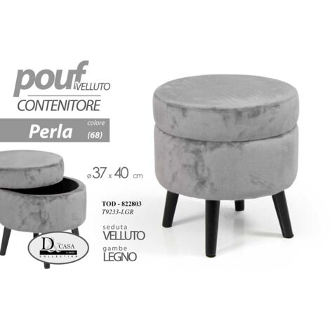 Puf contenedor en gris perla que se puede abrir cm 37 x 40 h