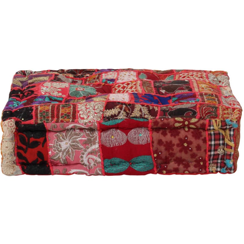 

vidaXL Puf Cuadrado de Pachtwork Algodón Hecho a Mano 50x50x12 cm Rojo - Multicolor