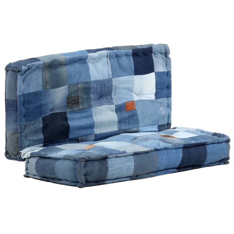 

Puf cuadrado de tela patchwork vaquera 100x100x20 cm - Azul