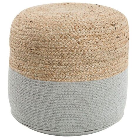 Puf de algodón yute gris ø 46 cm relleno de EPS reposapiés otomana boho Dalama