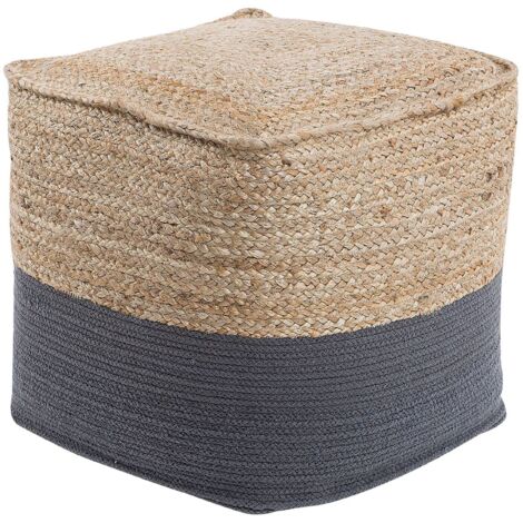 Puf de algodón yute gris oscuro beige 44 x 44 cm EPS otomana boho moderno Kirama