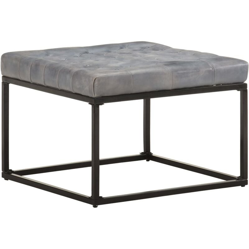

Puf de cuero auténtico gris 62x62x47 cm