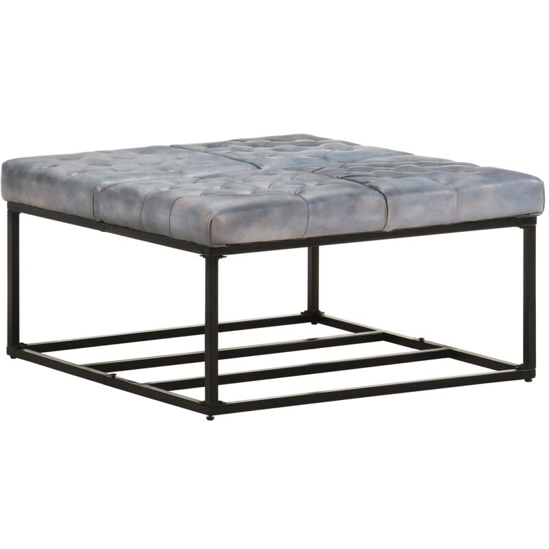 

Puf de cuero auténtico gris 80x80x43 cm