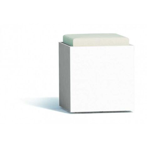 Puf de diseño moderno, 40x40 cm, H47,5 cm, en polímero blanco con cojín, para uso interior y exterior - Fabricado en Italia - Monacis