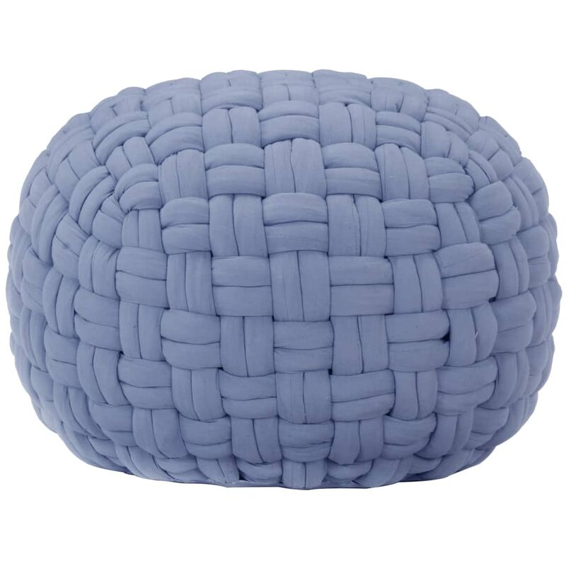 

Puf de diseño trenzado de algodón azul 50x35 cm