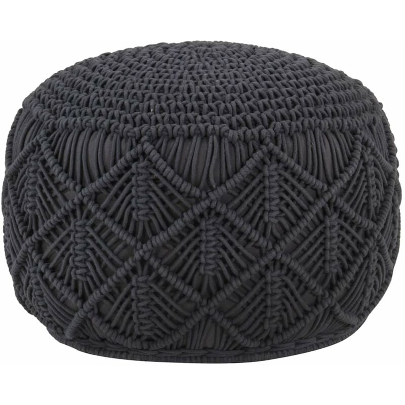 

Puf de macrame hecho a mano algodon gris antracita 45x30 cm