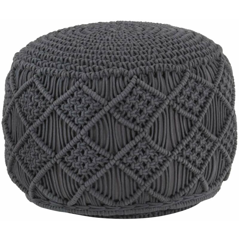 

Puf de macrame hecho a mano algodon gris antracita 45x30 cm