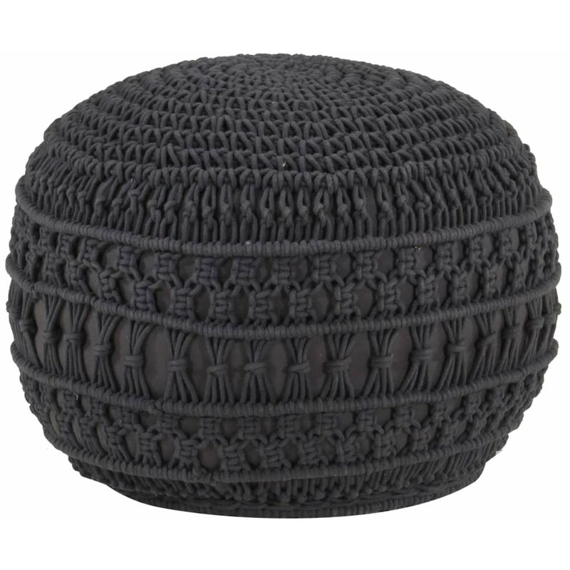 

Puf de macrame hecho a mano algodon gris antracita 45x30 cm