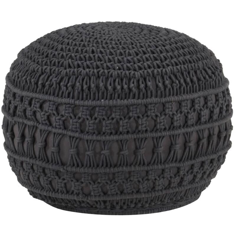 

Puf de macramé hecho a mano algodón gris antracita 45x30 cm