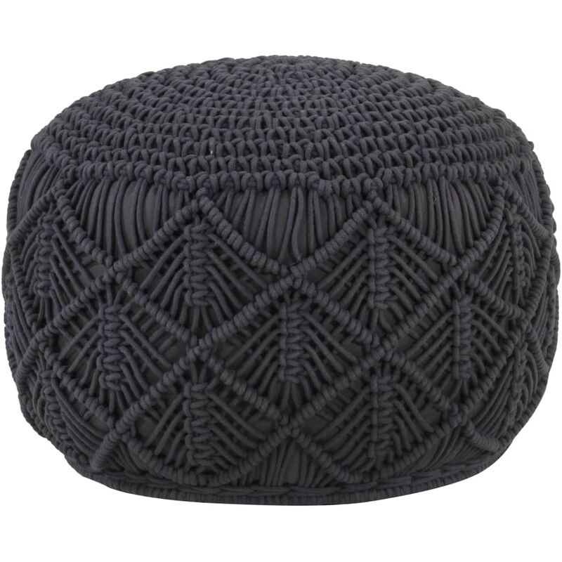 

Puf de macramé hecho a mano algodón gris antracita 45x30 cm