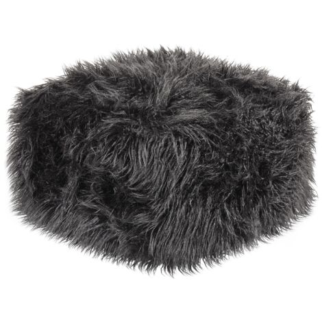 Puf de pelo sintético relleno EPS cuadrado estampado liso negro Mukki