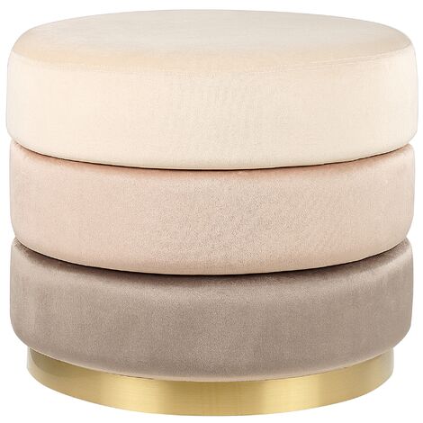 Puf de terciopelo beige 48 cm base reposapiés taburete glamour Louin