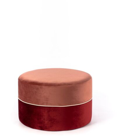 Puf de terciopelo en madera rosa antiguo y burdeos de 62 x 62 x 39 cm