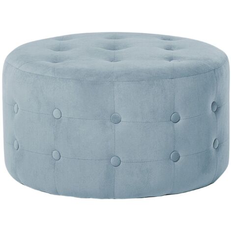 Puf de terciopelo gris claro 55 x 30 cm otomana reposapiés mullido botón glamour sala de estar