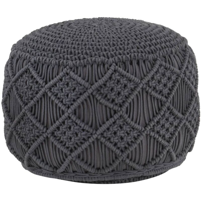 

vidaXL Puf de macramé hecho a mano algodón 45x30 cm gris antracita - Antracita
