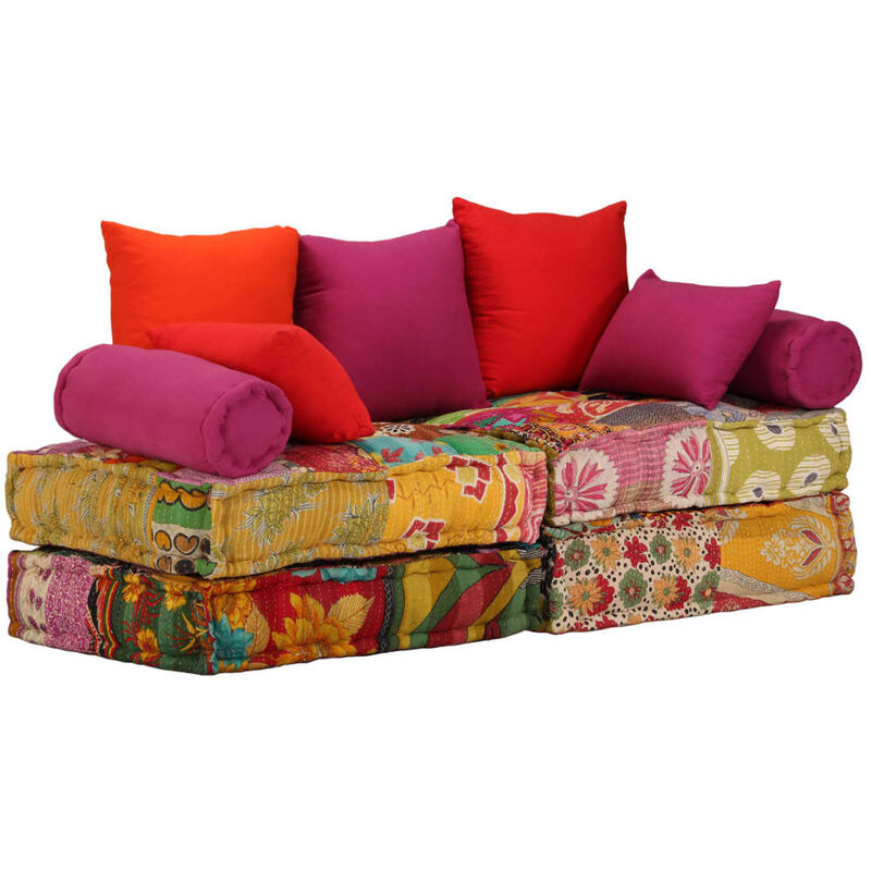 

Puf modular de 2 plazas de tela patchwork