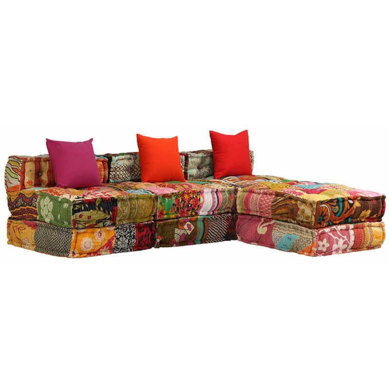 

Puf modular de 3 plazas de tela patchwork