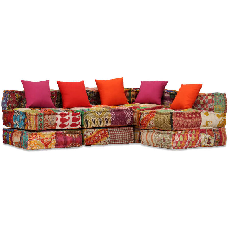 

Puf modular de 3 plazas de tela patchwork