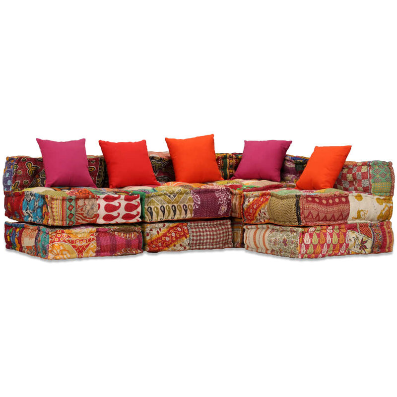 

Puf modular de 3 plazas de tela patchwork - Multicolor