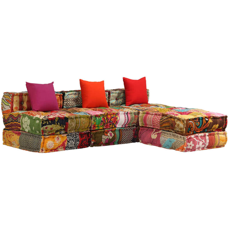 

Puf modular de 3 plazas de tela patchwork - Multicolor