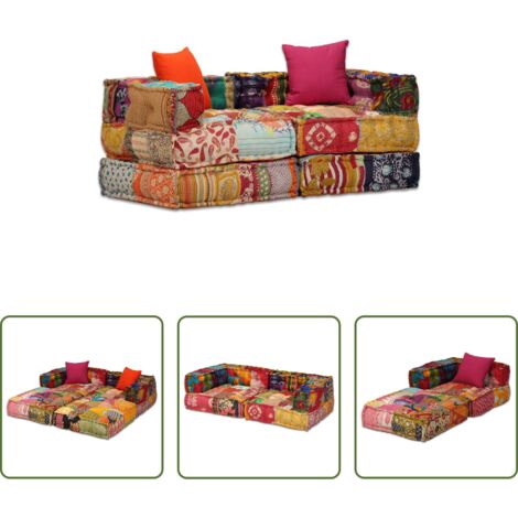 Puf modular -  Puf modular de 2 plazas de tela patchwork