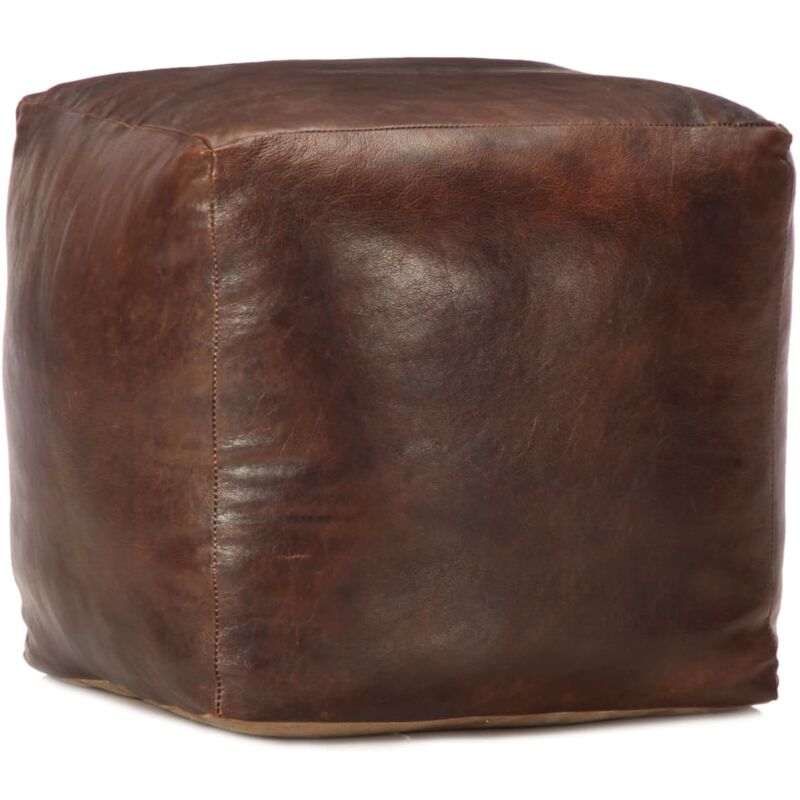 

vidaXL Puf 40x40x40 cm Cuero Genuino de Cabra Marrón Oscuro - Marrón
