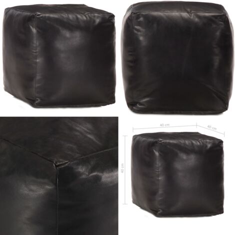 Puf negro 40x40x40 cm cuero genuino de cabra - Cuero de cabra - Puf de cuero