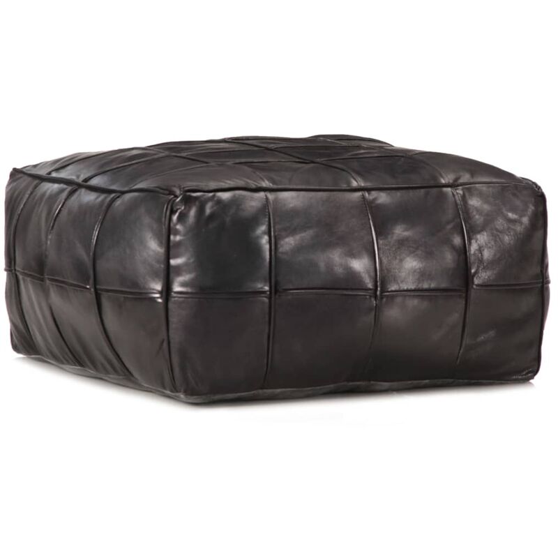 

Puf negro 60x60x30 cm cuero autentico de cabra