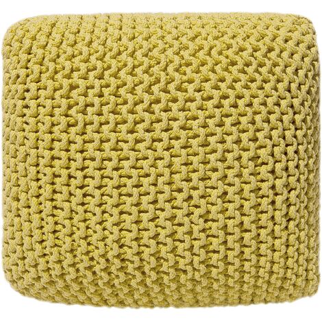 Puf otomana amarillo tejido de algodón relleno de EPS reposapiés pequeño cuadrado 50 x 50 x 31 cm Conrad