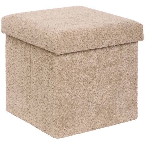 Puf Pecho Plegable Soana de rizo beige oscuro 38x38cm - Atmosphera créateur d'intérieur