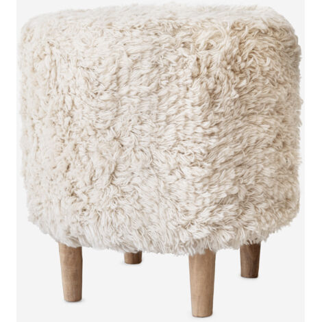 PUF PELO LANA CRUDO PATAS MADERA Ø48X50CM