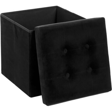Puf Plegable Lysandre Estilo Contemporáneo en Terciopelo en Color Negro con Tapa 38x38 cm