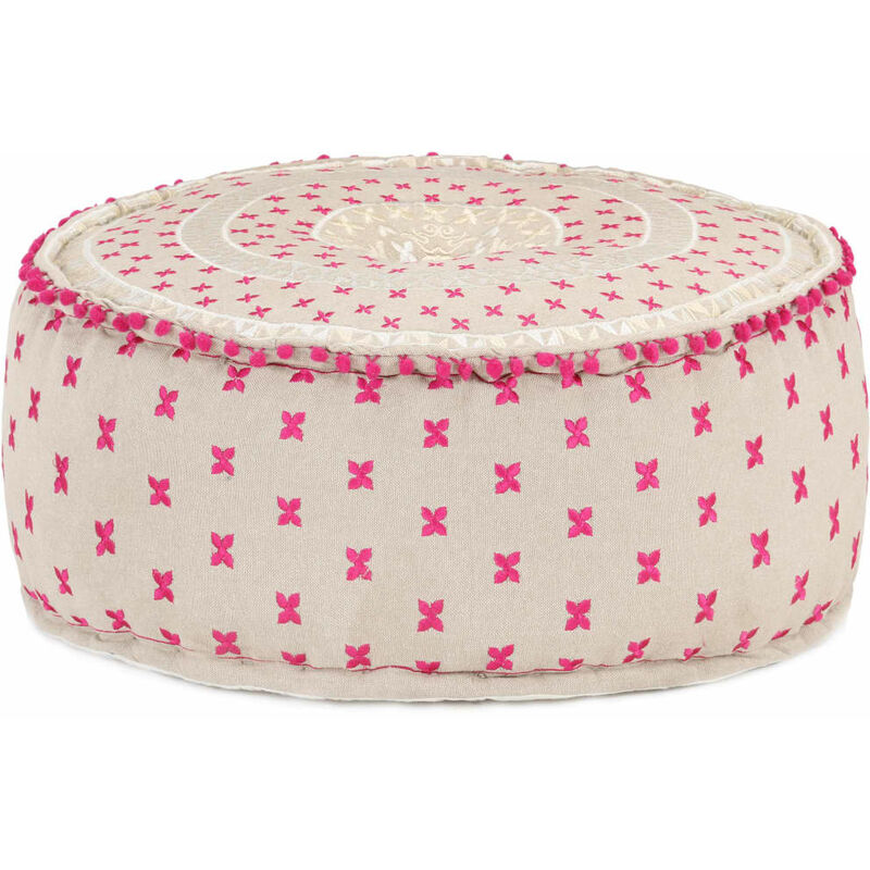 

Puf redondo con bordado algodon multicolor 60x25 cm