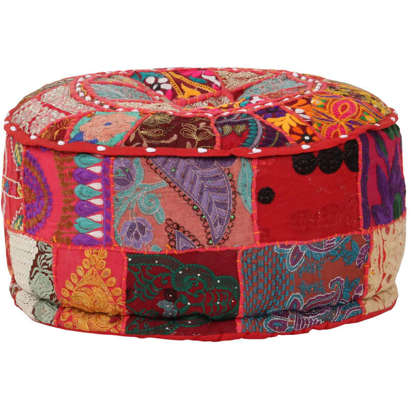 

Puf redondo de pachtwork algodon hecho a mano 40x20 cm rojo