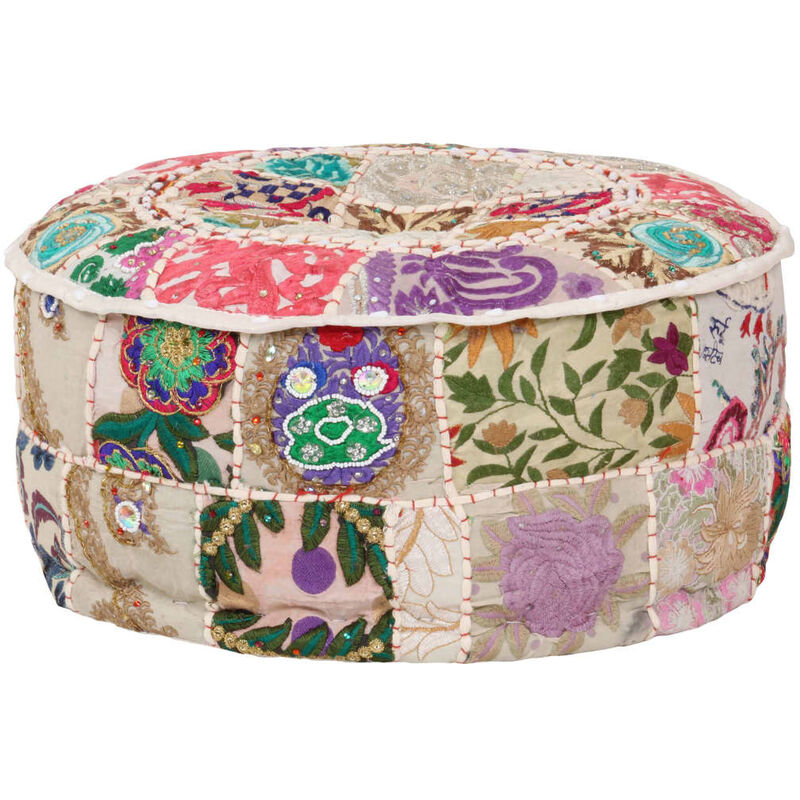 

vidaXL Puf Redondo de Pachtwork Algodón Hecho a Mano 40x20 cm Beige - Beige