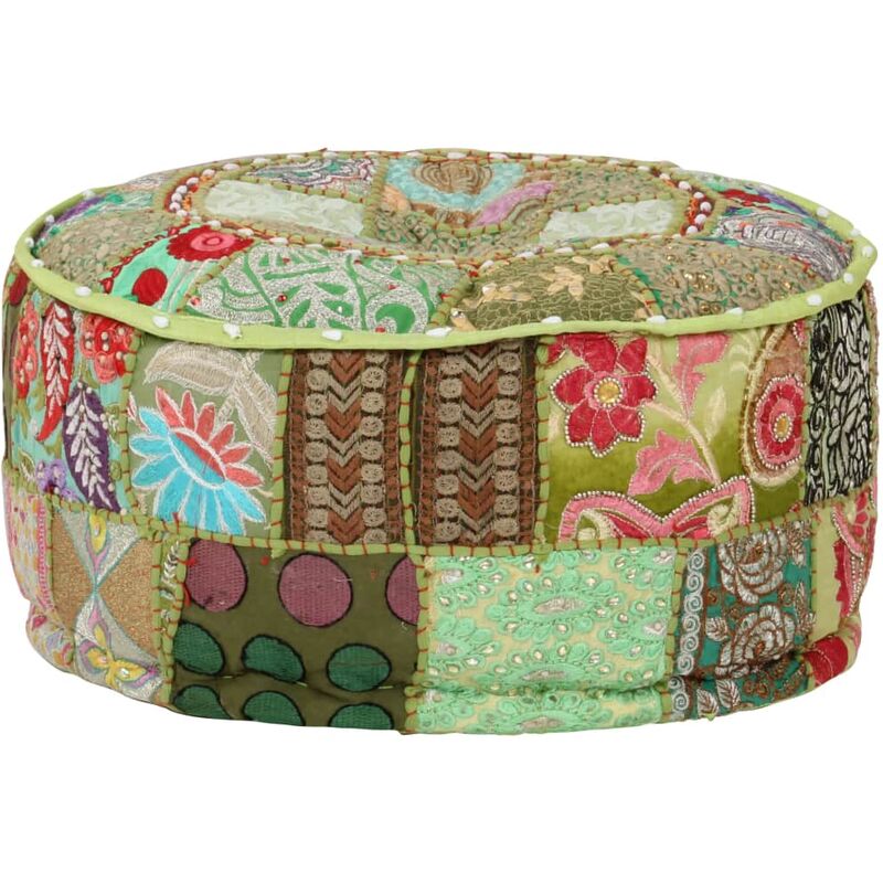 

Puf redondo de pachtwork algodon hecho a mano 40x20 cm verde